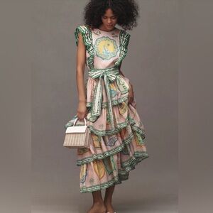 Reserved for Seckel NWT ALÉMAIS Porcelain Frill Tiered Linen Maxi Dress size 12